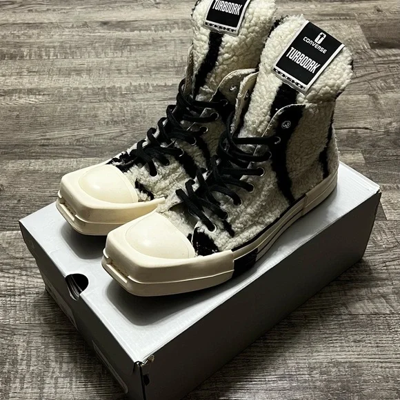 Rick Owens x Converse Black and White High-Top Sneakers - Picture 1 of 10